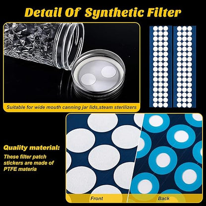 Zonon 96 Pieces Synthetic Filter Paper Stickers 20 mm 0.25 µm Filter Disc Adhesive Patch Stickers for Wide Mouth Mushroom Cultivation Mason Jar Lids
