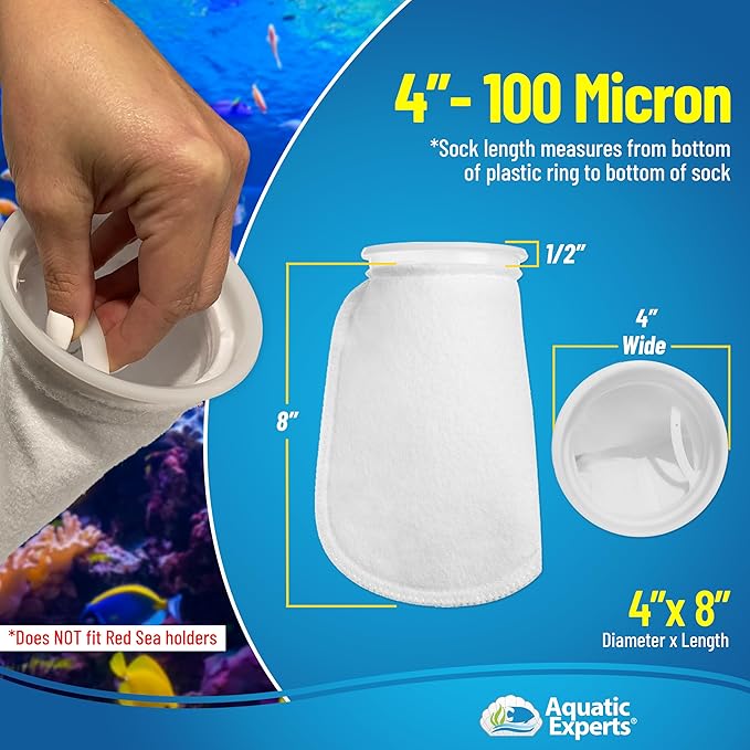 Aquatic Experts 4 inch Ring 100 Micron Felt Filter Sock - Filter Socks for Saltwater Aquarium, Sump Filter Sock, Freshwater Aquarium Socks, Reef Filter Sock (4"x8", 2 Pack)