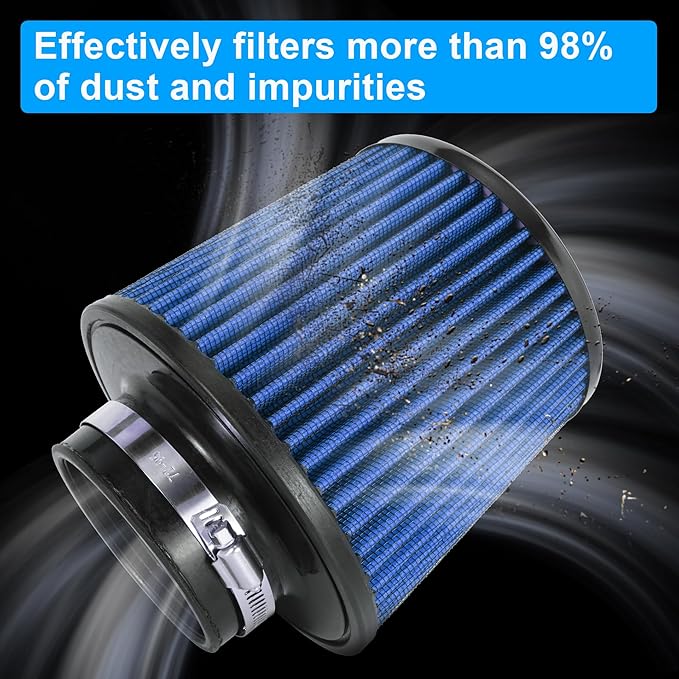 Cold Air Intake Filter High Performance Washable Filter Clamp-On Replacement Air Filter Flange Diameter 3inch/76mm Blue