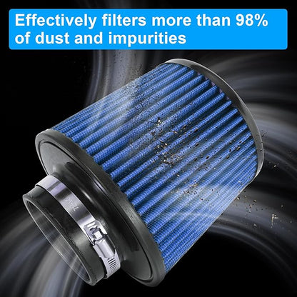 Cold Air Intake Filter High Performance Washable Filter Clamp-On Replacement Air Filter Flange Diameter 3inch/76mm Blue