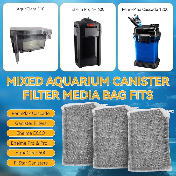 3 Pack 8 Oz Pro-C Mixed Aquarium Canister Filter Media Bag (Activated Carbon + Zeolite) for Penn-Plax Cascade Filter Parts, Also fits Eheim ECCO, Eheim Pro/Pro II, AquaClear 500 and FilStar Canisters