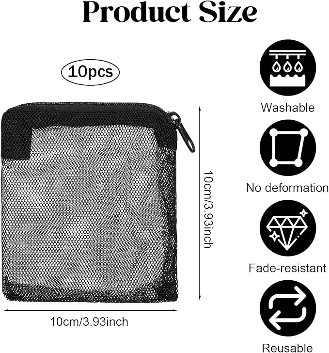 10 Pcs Aquarium Filter Media Bags, 3.9 x 3.9 Inch Fish Tank Fine Mesh Bag with Zipper Fine Mesh Bag Aquarium Reusable Meshes Bags for Activated Carbon Filters Balls Filters Stones