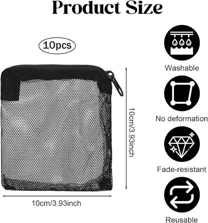 10 Pcs Aquarium Filter Media Bags, 3.9 x 3.9 Inch Fish Tank Fine Mesh Bag with Zipper Fine Mesh Bag Aquarium Reusable Meshes Bags for Activated Carbon Filters Balls Filters Stones