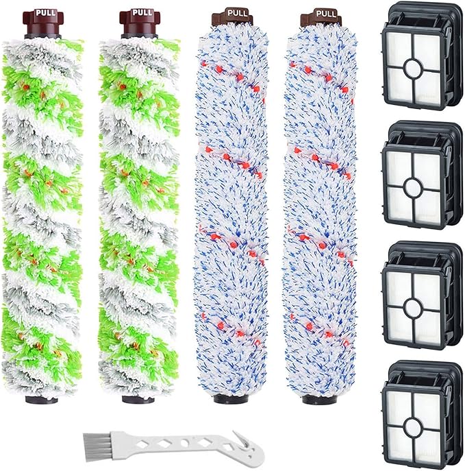 Lemige Brush Filter Replacement Parts for Bissell CrossWave Vacuum 3888A 1785 Pet Pro 2306A Cordless Wet Dry Vac, 2 Pack 2460 Pet Brush Rolls 2 Pack 1868 Multi-Surface Brush 4 Pack 1866 Vacuum Filters