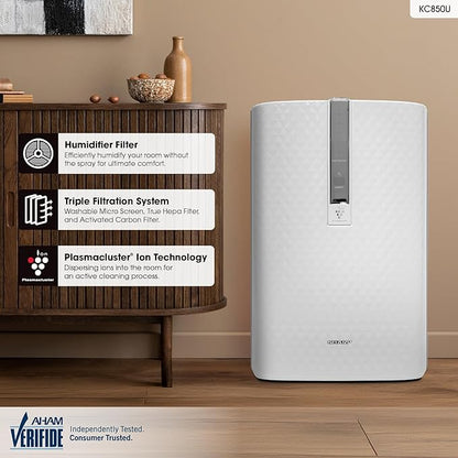 SHARP Air Purifier with Humidifier Combo – Covers up to 1,230 sqft in one hour, True HEPA Filter Air Purifier for Medium Rooms, Home Nursery, Dust, Smoke, Pollen - KC850U