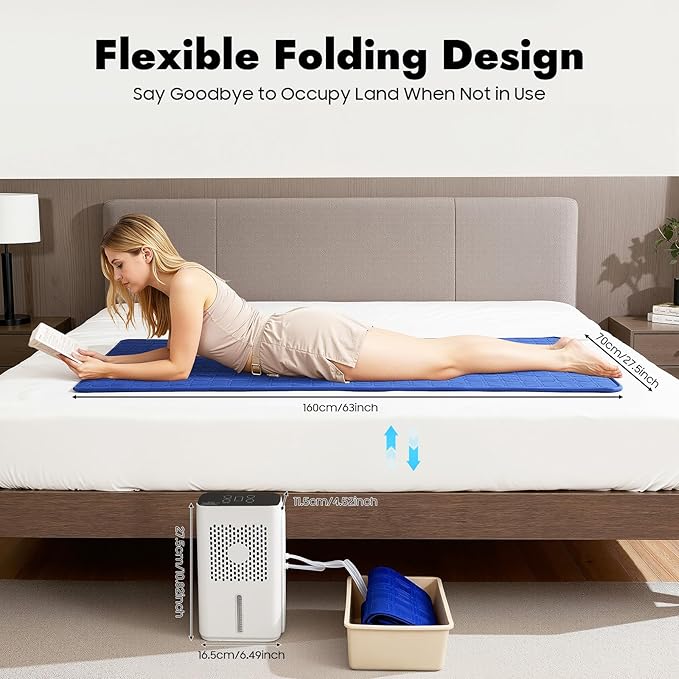 Bepritm Bed Cooling System, 6W Mattress Water Cooling Bed Pad with LCD Panel, Single Size Water Bed Cooler 50dB Low Noise for Bedroom, Student Dorm, Home (63 x 27.5in)