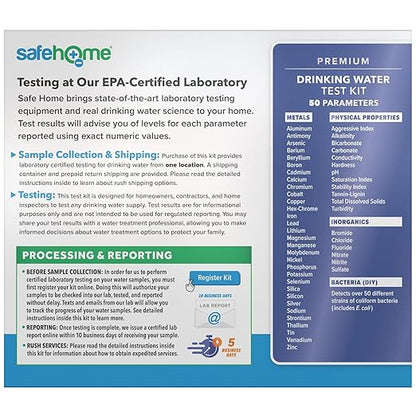 Safe Home® 50-in-1 Premium Drinking Water Test Kit – Test at our EPA Certified Laboratory – Home Inspections, Mortgage Loans, Real Estate Transactions, & More