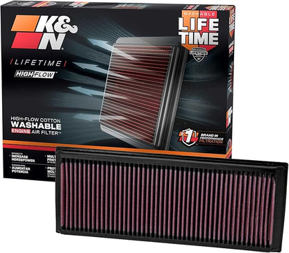 K&N High-Flow Original Lifetime Engine Air Filter: Increase Power: Premium, Washable: Compatible with Audi/Volkswagen: (See Product Description for Select Models) 33-2865
