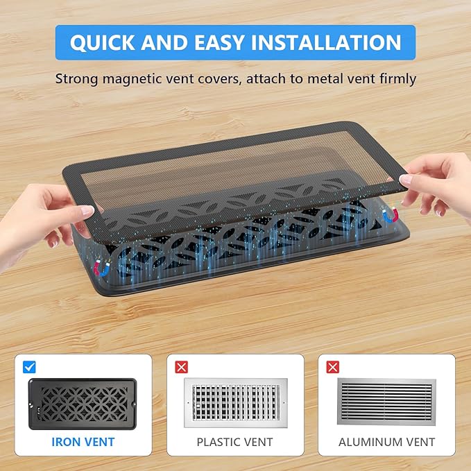 Magnetic Vent Screen Mesh Covers 3 Pack -5.5x12, Air Vent Filters with Durable PVC Frame, Air Vent Screen Register Trap,Vent Mesh–Upgraded Thickness(2.5mm) for Home Wall Ceiling (Black)