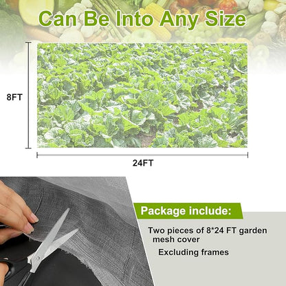 Garden Netting, 2 Pack 8x24Ft Ultra Fine Mesh Netting Pest Barrier Protection Bird Mosquito Net Plants Cover for Vegetables Fruits Flowers Crops Greenhouse Row Cover Raised Bed Patio Mesh Netting