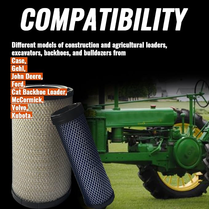 2PCS Air Filters Set P828889-P829333 For Donaldson, Caterpillar Cat Backhoe, Wix, John Deere, Case and Baldwin 110-6326 110-6331 AT171853 AT171854 46562 46569 RS3544 RS3545 222421A1 222422A1