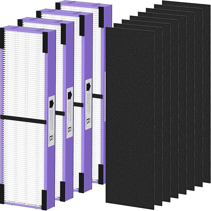 4 Pack FLT4850PT HEPA Filter B Pet Replacement Compatible with G-Guardian AC4825 AC4825E AC4825W AC4300 AC4800 AC4850 AC4900 Air Purifier, 4 True HEPA Filters & 8 Carbon Pre-Filters, Purple
