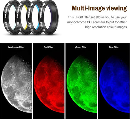 Astromania Deluxe Telescope LRGB 1.25 Inch Filter Set - Colour Filters for Use with Monochrome CCD Cameras - Give Stunning Astrophotographic Results