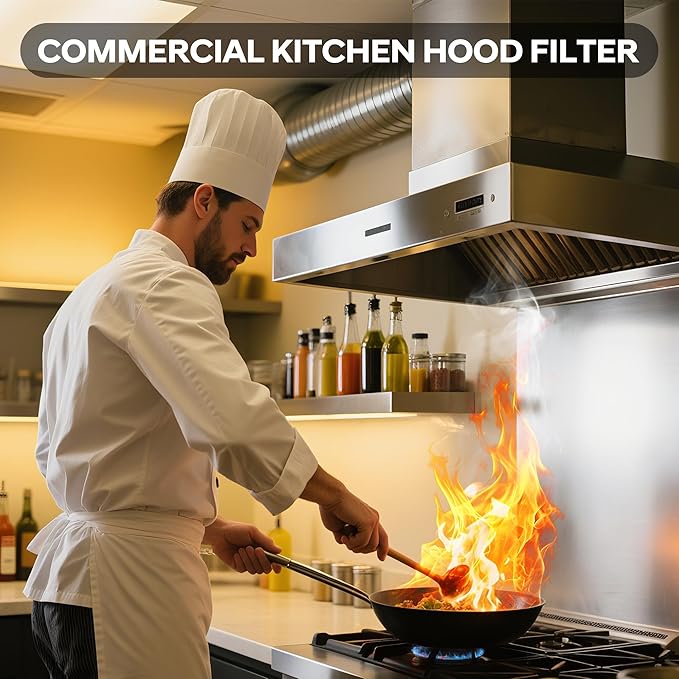 Hood Filters 19.5W x 24.5H Inch, 430 Stainless Steel, Commercial Kitchen Range Hood Baffle Grease Filter, 4 Groove, for Restaurant Exhaust Hood Systems, Easy to Clean (5 Pack)