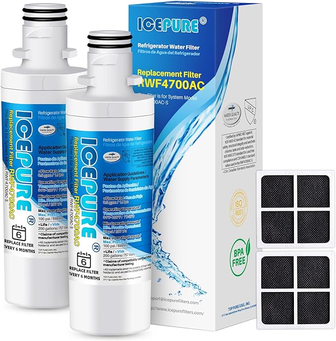 ICEPURE ADQ747935 Replacement for LG LT1000P Kenmore Elite 9980 MDJ64844601 LT1000, LT1000PC, ADQ74793501 LMXS28626S, LMXS30796S LMXC23796S Refrigerator Water Filter and LT120F Air Filter, 2 Combo