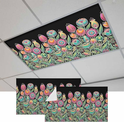Fluorescent Light Covers for Ceiling Lights Colorful Flowers Magnetic Light Filters 2 Pack 4x2 ft Abstract Lines Floral Ceiling Lights Cover for Classroom Office School Home Drop Lamp Decor
