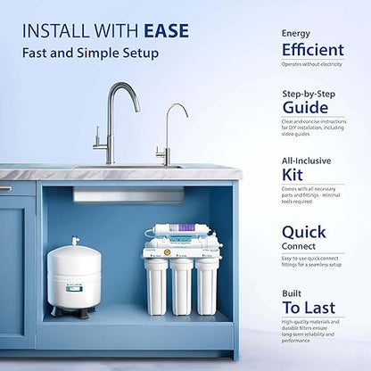 APEC WATER | Reverse Osmosis Water Filter, Alkaline 6-Stage RO System, pH+ Remineralization for Natural Spring Taste, Under Sink Filter WQA Certified Removes 1K+ Impurities, 75 GPD - Smart ROES-PH75LD