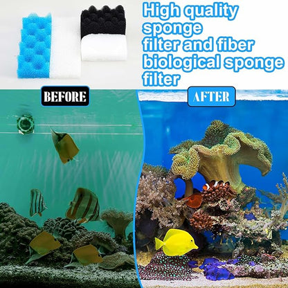 36 Pcs Aquarium Filter Media Kit Compatible with Fluval 306/307, Canister Maintenance Replacement Including 24 Bio Foam Pad, 2 500g Ceramic Rings, 2 Filter Bags, 6 Activated Carbon, 2 Grease