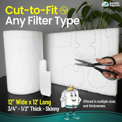 Aquatic Experts Aquarium Filter Floss for Fish Tank Filters - FilterFirst Aquarium Filter Pad - Media Roll for Crystal Clear Water, 12" x 12' x ½ to ¾ Thick