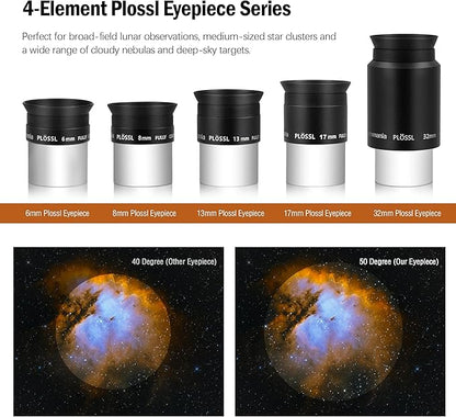 Astromania 14 Piece Telescope Accessory Kit 1.25 Inch Telescope Eyepiece and Filter Set Deluxe Version, 5pcs Plossl Eyepiece Set, 6pcs Colored Filter Set, Moon Filter, 2X Barlow Lens&Sturdy Carry Case