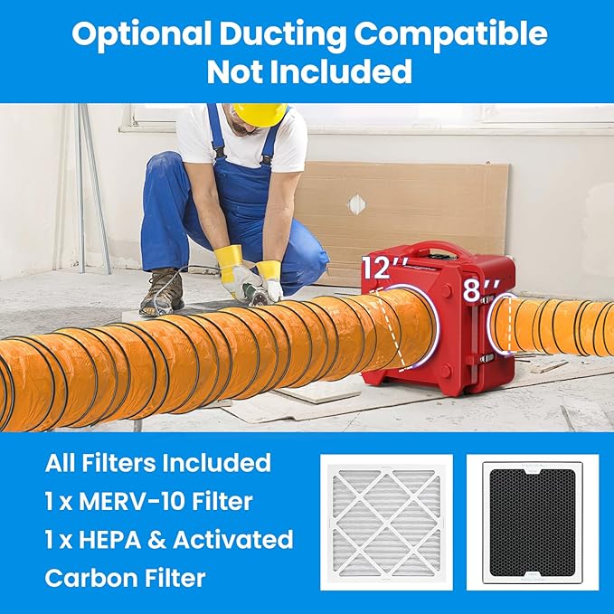 CADPXS Shield-550 Negative Machine Airbourne Cleaner HEPA Scrubber Water Damage Restoration Equipment Air Purifier, Air Scrubbers Red