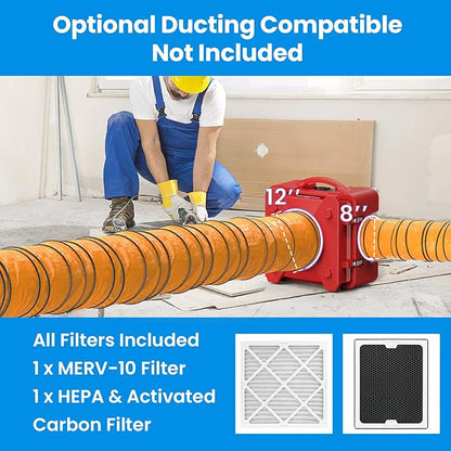 CADPXS Shield-550 Negative Machine Airbourne Cleaner HEPA Scrubber Water Damage Restoration Equipment Air Purifier, Air Scrubbers Red