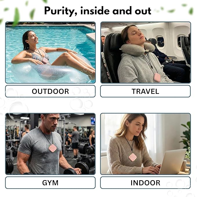 Portable Personal Air Purifier – Wearable Mini Air Purifier with 120 Hours Runtime | USB Rechargeable Filterless Ionic Device for Dust, Odor,Allergies,Smoke & Pollutants