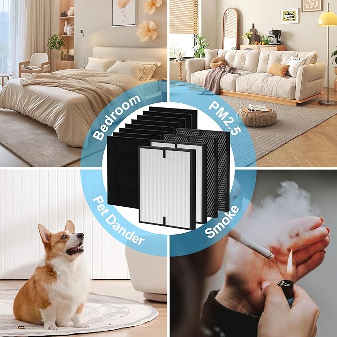12 Pack 3000 Air Replacement Filter, Compatible with Air Doctor 3000, 3000M, 3000Pro Air Puri-Fier, 2 High-Performance Filters + 2 Activated Carbon Filters + 8 Pre-Filter