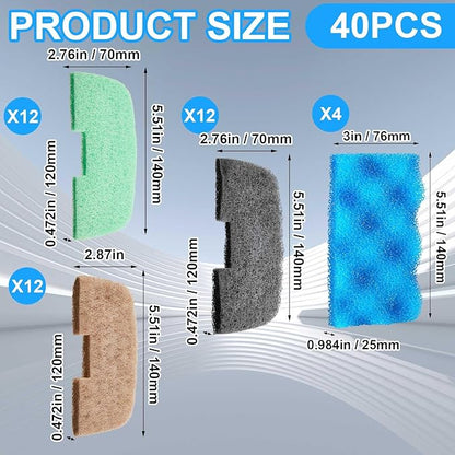 40 Pcs Aquarium Filters Set Compatible with 106/107 Replacement Filter Media Kit, Including Biological Sponge Foam, Ammonia/Phosphate/Nitrite Remover