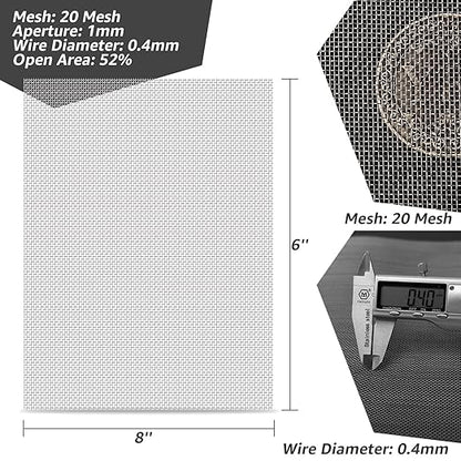 6 Pack 6x8 Inch Wire Mesh, 20 Mesh Stainless Steel Mesh, Never Rust Sturdy Metal Mesh Screen for DIY Projects, Vent, Cage, Garden, Window Screen, Filter Mesh
