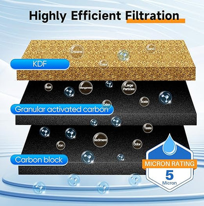 PUREPLUS 2-Stage Whole House Water Filtration System, Reduces Heavy Metals, Chlorine & Odor, 10" x 4.5" Housings, 1" Inlet/Outlet, RFN KDF Carbon & CTO Coconut Shell Filters, Pressure Gauges Included