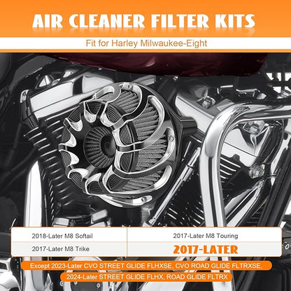 High Flow Air Cleaner Intake Filter Kit Air Filters Cover Drift Style for Harley Milwaukee-Eight M8 Softail 2018-2025 Touring 2017-Later Except 23-Later FLHXSE FLTRXSE 24-Later FLHX FLTRX