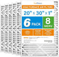 LotFancy 20x30x1 Air Filter MERV 8 6-Pack, Electrostatic Pleated Furnace & AC Filter, Captures Dust, Pet Hair, Pollen, Actual Size: 19.75"x29.75"x0.75"