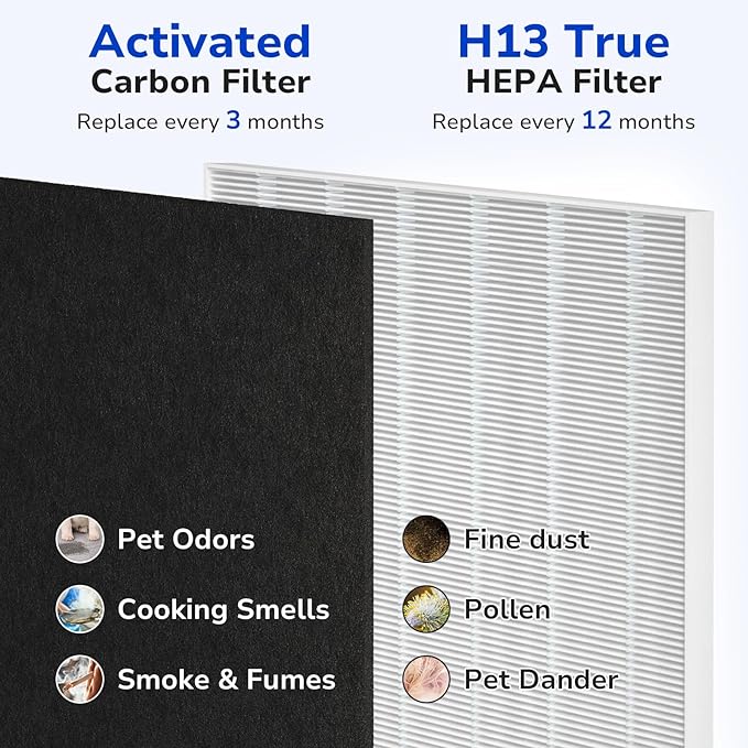 Fil-Fresh 115115 Replacement Filter A, Compatible with Winix Plasmawave Air Purifiers C535, 5300, 5300-2, 6300, 6300-2, P300, AM90, C909, 9800, 2 True HEPA Filters + 8 Activated Carbon Filters