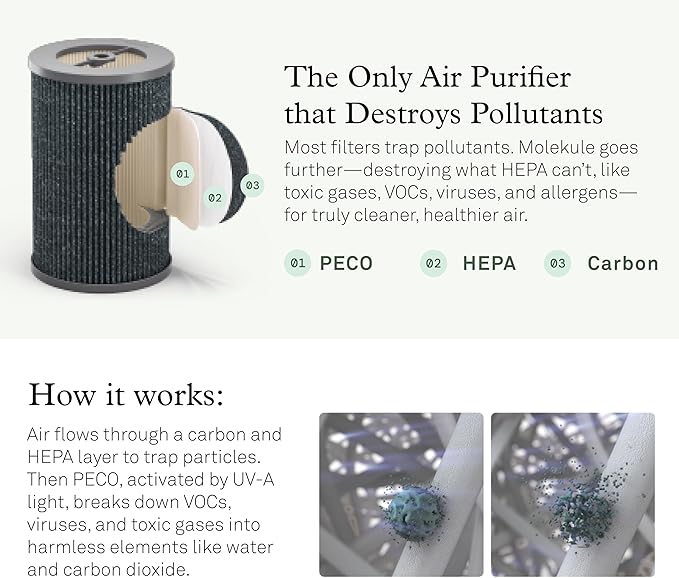 Molekule PECO-HEPA Tri-Power Filter for Air Pro Purifier - Authentic Molekule Air Purifier Filter Replacement - Kills Viruses & Destroys Pollutants with High Airflow - Supports Healthy Indoor Living