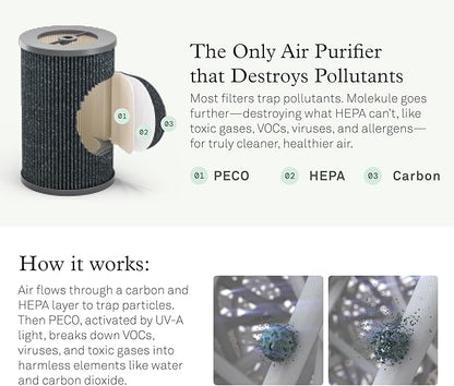Molekule PECO-HEPA Tri-Power Filter for Air Pro Purifier - Authentic Molekule Air Purifier Filter Replacement - Kills Viruses & Destroys Pollutants with High Airflow - Supports Healthy Indoor Living