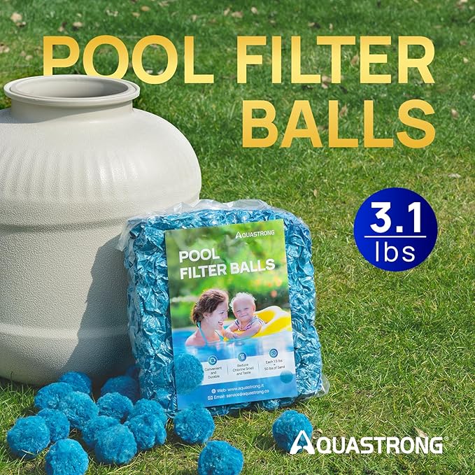 AQUASTRONG Pool Filter Balls for Sand Filter Pump, 3.1 lbs Reusable Sand Filter Balls (Replaces 100 lbs Pool Filter Sand), Efficient Blue Filter Balls for Swimming Pools, Filter Pumps, Aquariums
