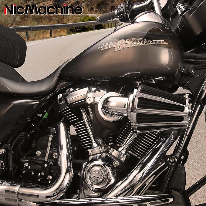 Big Sucker cone Air filter intake for harley air Cleaner Sportster Softail fatboy heritage dyna touring street road king Glide (Gauge style -Chromed, TypeD : Touring M8 17-UP, Softail 18-UP)