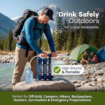 Pro Water Purifier Water Purification System for Survival - High-Volume Hand Pump Portable Water Filter for Camping, Hiking, Hunting, Emergency Preparedness - 3-Stage Water Filtration System