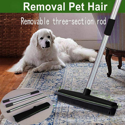 Multifunctional Broom, Telescopic Carpet Rake Rubber Pp 12.6in Brush Easy Wash Floor Carpet Broom for Pet Hair Dust Removal Tile Window Cleaner (Black)