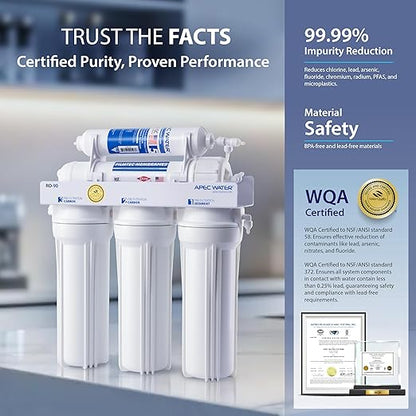 APEC Water Systems RO-90 Ultimate Series Top Tier Supreme Certified High Output 90 GPD Ultra Safe Reverse Osmosis Drinking Water Filter System, Chrome Faucet