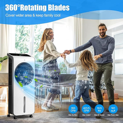 COSTWAY Portable Evaporative Air Cooler, 3-in-1 Swamp Cooler w/Remote Control, 360° Rotating Fan Blade, 3 Modes, 12H Timer, 2 Ice Packs, Air Cooling Fan with Fan & Humidifier for Room Home Office