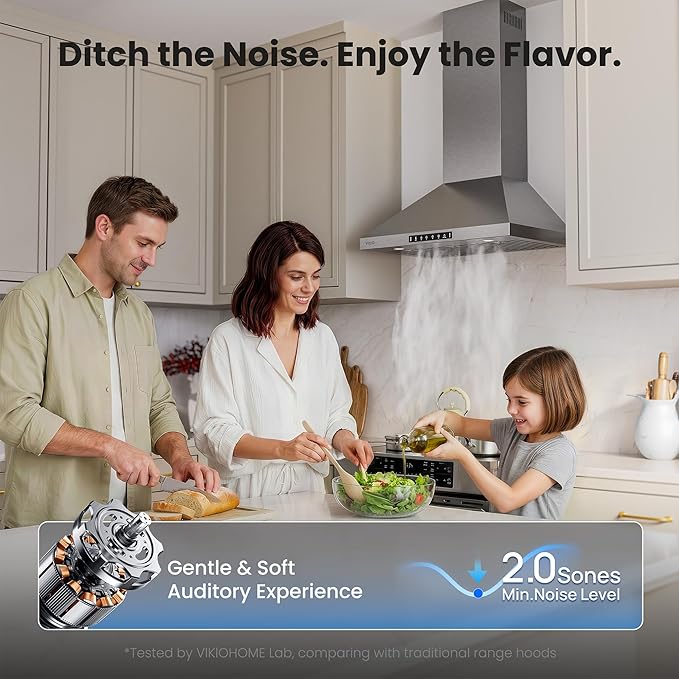 Wall Mount 36 Inch Range Hood 900 CFM, Ductless/Ducted Convertible Kitchen Hood, 3-speed Gesture Sensing & Touch Control, Stainless Steel Kitchen Vent Hood with Permanent Baffle Filters