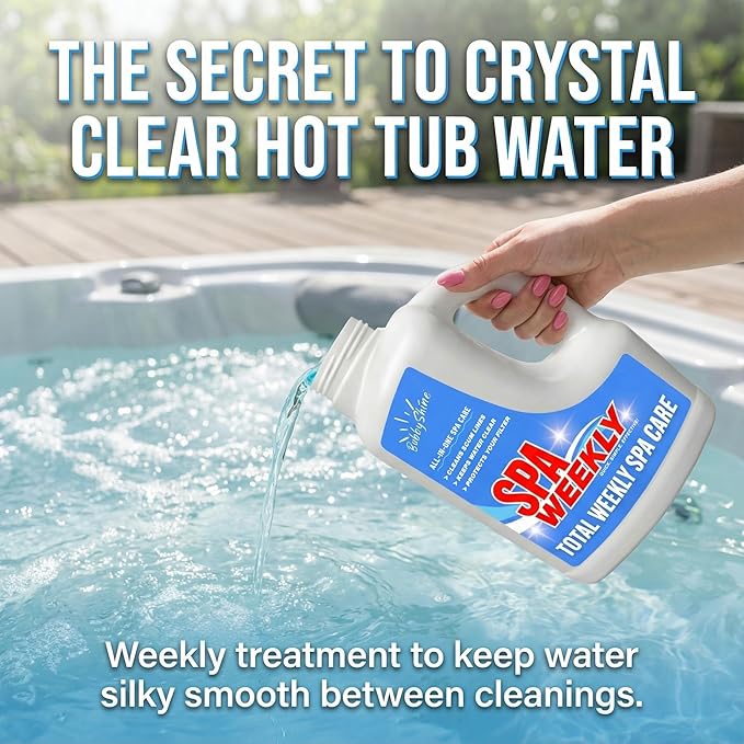 5-in-1 Hot Tub Chemicals – Spa Weekly Enzyme Cleaner & Clarifier, Scum Line Cleaner, Filter Protector + Water Conditioner, Clear Finish for Spas & Inflatable Tubs, 3 Liter (101.5 fl oz) – BubbyShine