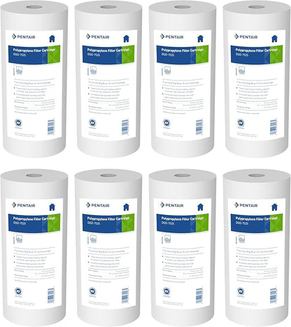 Pentair Pentek DGD-7525 Big Blue Water Filter, 10-Inch Whole House Sediment Filter Cartridge Replacement, Dual-Gradient Density Spun Polypropylene, 10" x 4.5", 25 Micron, Pack of 8