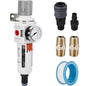 NANPU 1/2" NPT Compressed Air Filter Regulator Combo Piggyback, Auto Drain, 5 Micron Brass Element, Poly Bowl, Metal Bracket, 0-150 psi Gauge
