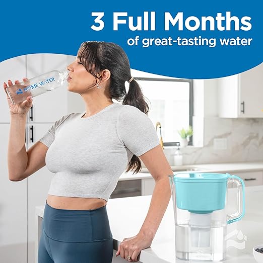 HOMEWATER 10-Cup Pitcher Filter (Teal) – BPA-Free, High-Capacity 2.4L Pitcher with Fast-Flow Carbon Filter, Wide Mouth for Easy Pouring, Removable Filter Replacement, Locking Lid, and Dishwasher-Safe