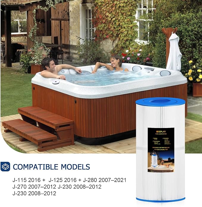 REEPLAR RPF2540 Hot Tub Filter Replace Jacuzzi 2540-381 Compatible with J-200 Series (2007+) J-115 J-125 (2016+), 95 sq ft Pool & Spa Filter Cartridge with Closed Handle
