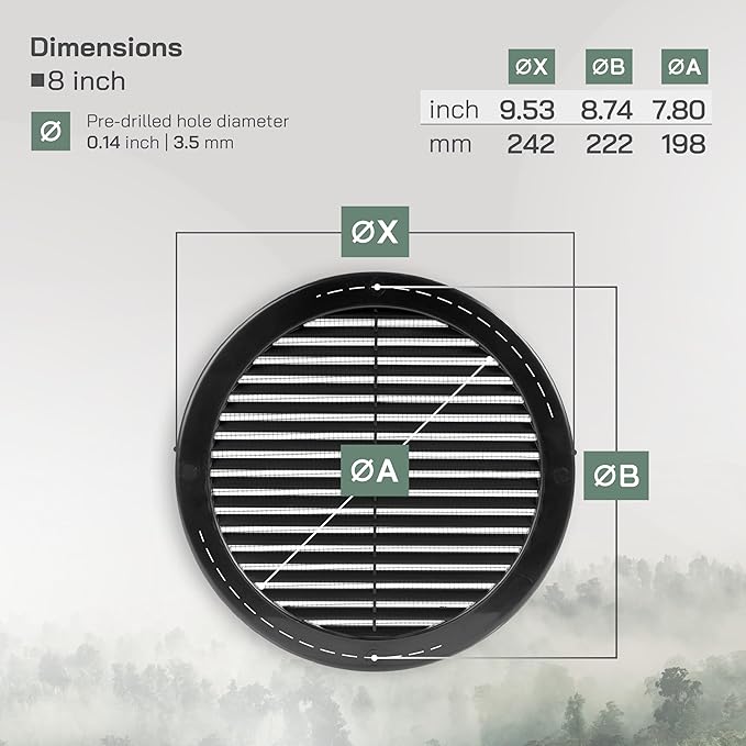 Vent Systems 8" Inch (Opening Dimensions) - Pack of 100 - Black Soffit Vent Cover - Plastic Round Air Vent Grille - Built-in Mesh Screen - HVAC Register Louver for Bathroom, Home, Kitchen