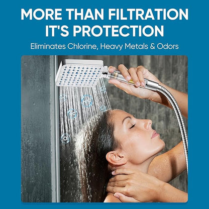 Cobbe Filtered Shower Head with Handheld, High Pressure 6 Spray Mode Showerhead with Filters, Water Softener Filters Beads for Hard Water - Remove Chlorine - Reduces Dry Itchy Skin, Chrome